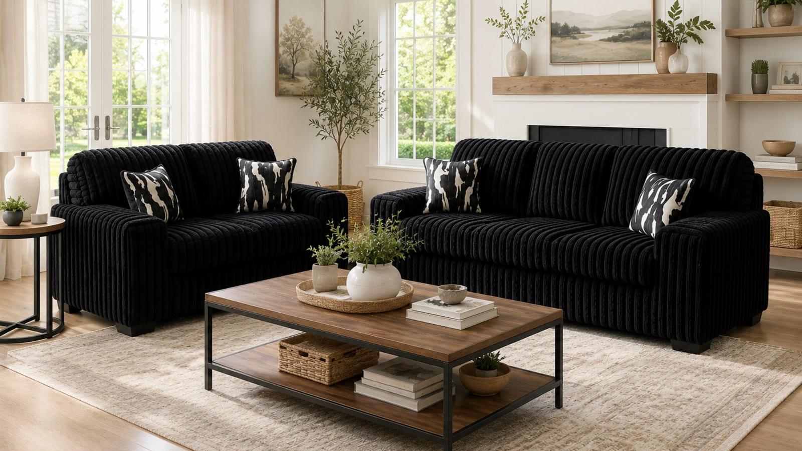 Alison Black Sofa & Loveseat