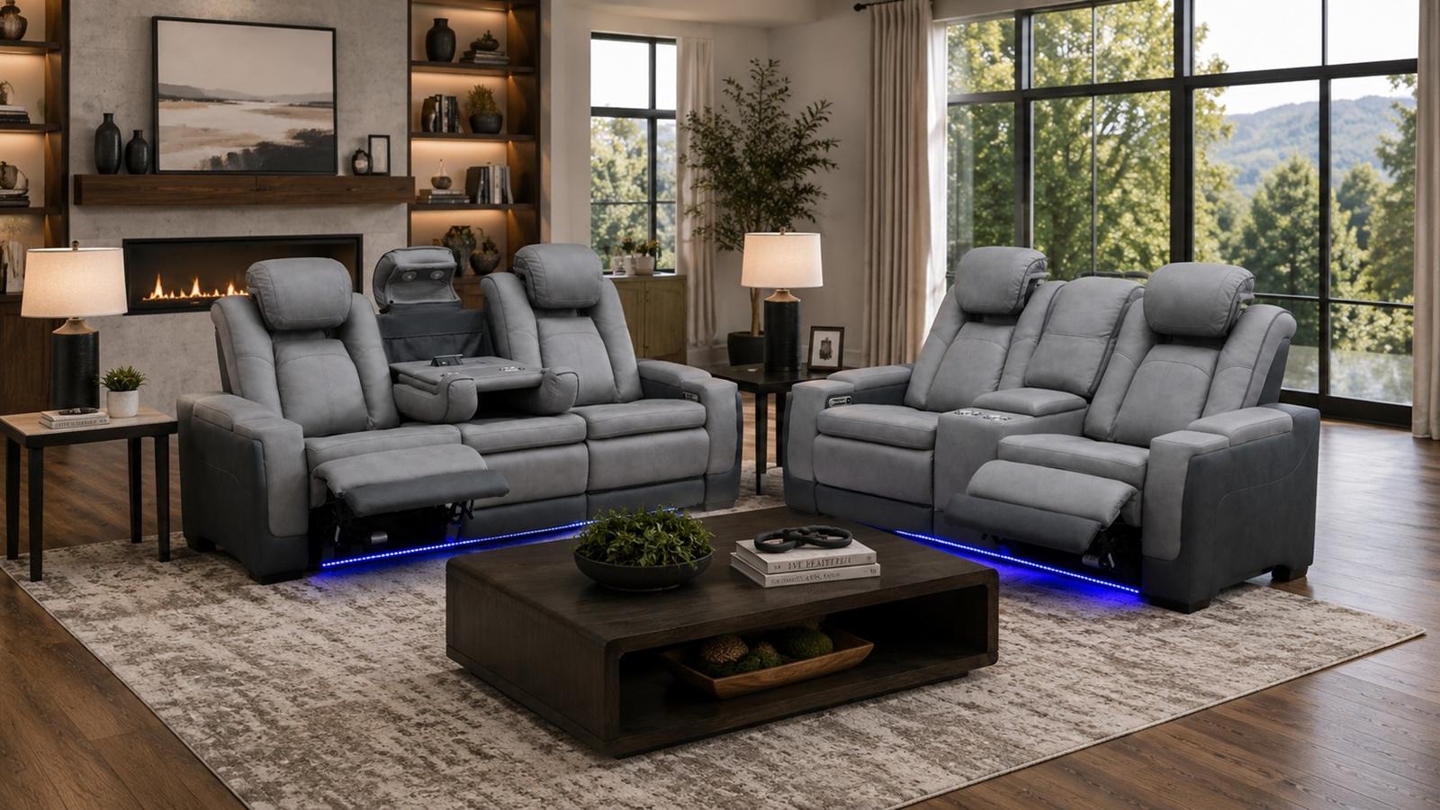 Lantana Charcoal Power Sofa & Loveseat